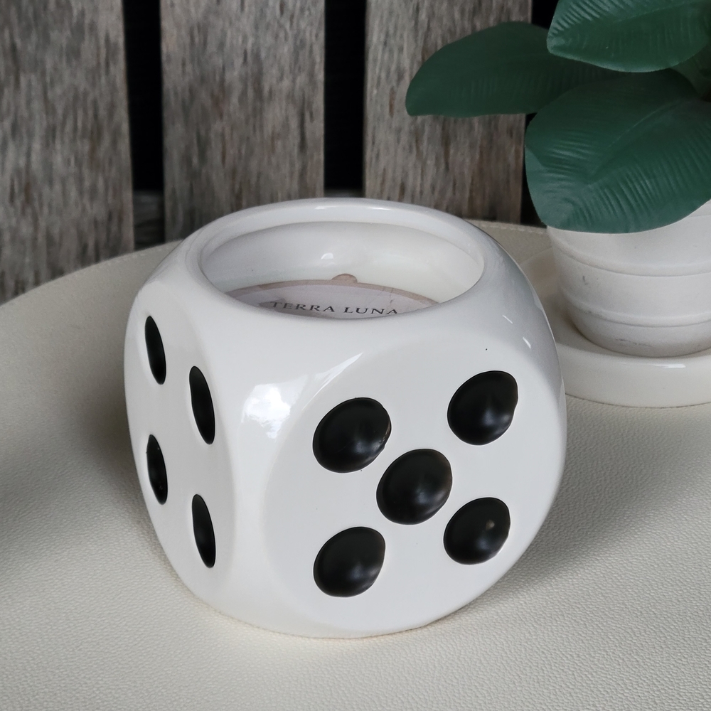 Sagebrook Dice Shape Ceramic Terra Luna Tobacco Single Wick Candle